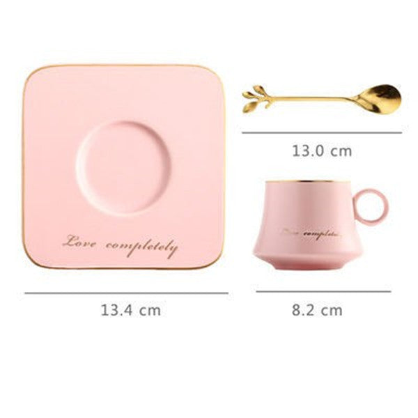 Tasse à thé de l'après-midi en or léger de style européen, tasse à jus de lait, soucoupe, cuillère, cadeau