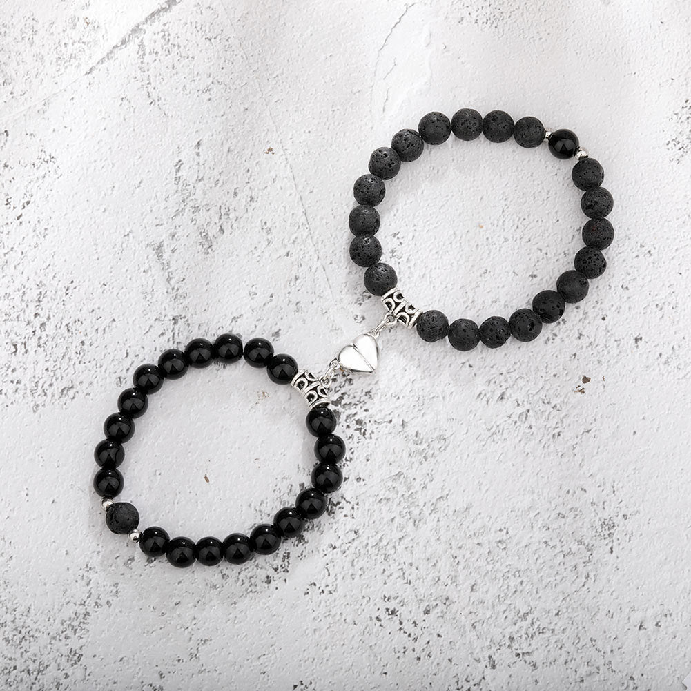 Un bracelet couple magnétique pour femmes, pendentif en forme de cœur, bracelet en pierre naturelle, cadeau de la Saint-Valentin pour hommes.