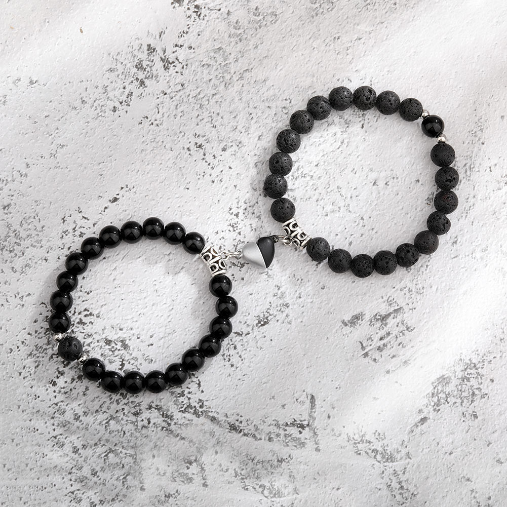 Un bracelet couple magnétique pour femmes, pendentif en forme de cœur, bracelet en pierre naturelle, cadeau de la Saint-Valentin pour hommes.