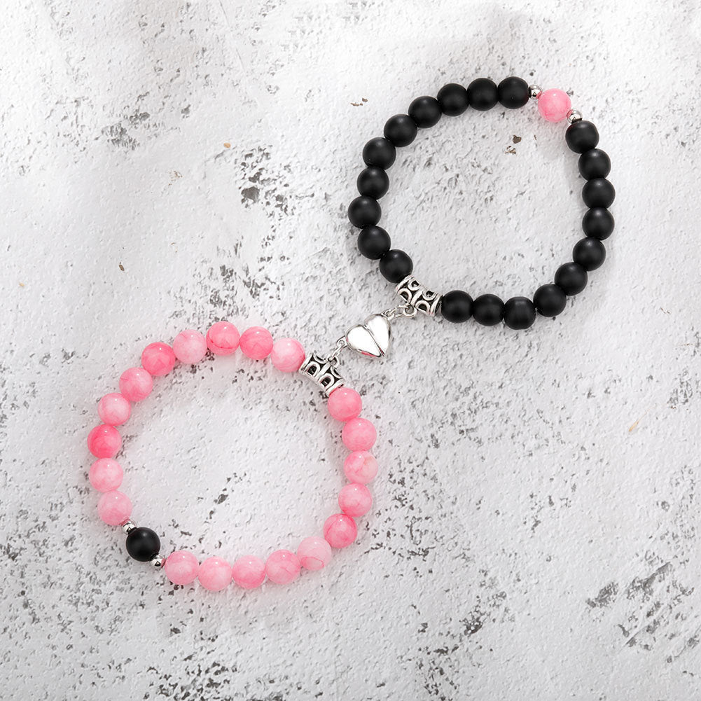 Un bracelet couple magnétique pour femmes, pendentif en forme de cœur, bracelet en pierre naturelle, cadeau de la Saint-Valentin pour hommes.