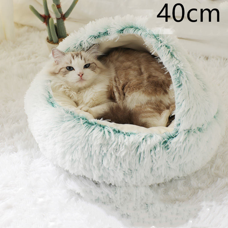 Lit pour chien et chat 2 en 1, lit d'hiver pour animaux, maison ronde en peluche chaude, lit doux en peluche longue pour animaux de compagnie, produits pour animaux.