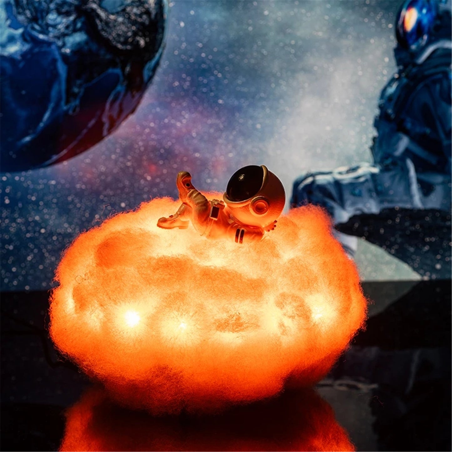Lampe astronaute à nuages colorés LED avec effet arc-en-ciel comme veilleuse pour enfants, cadeau créatif.
