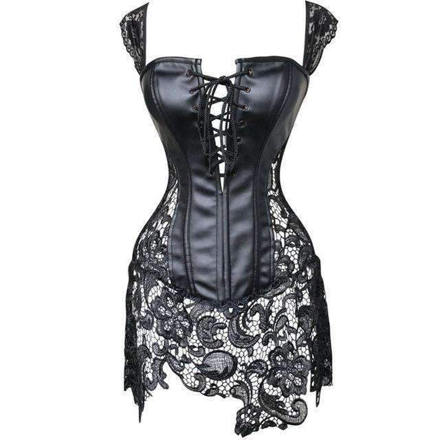 Corset sexy en simili cuir noir Steampunk