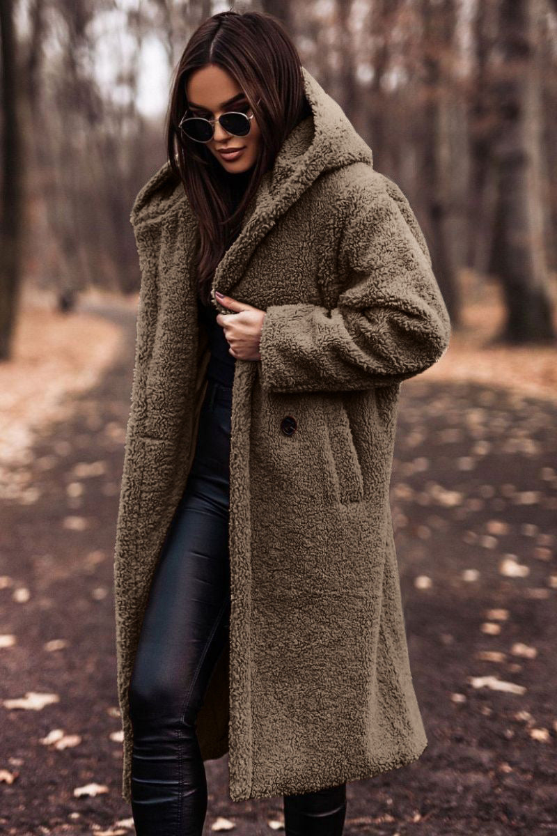 Manteau en laine pour femmes, long, propre, de couleur, à manches longues.