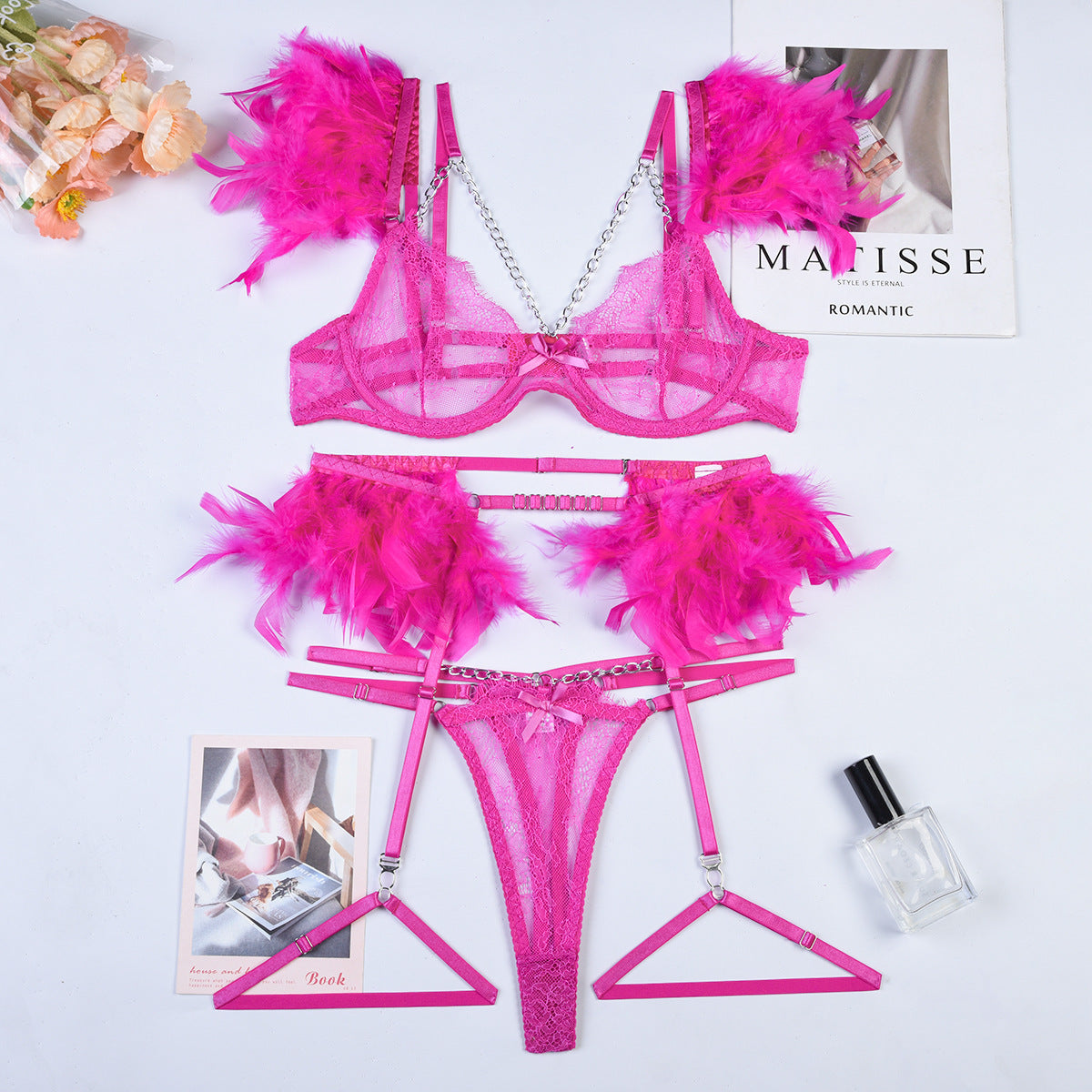 Lingerie sexy en dentelle avec chaînes de Noël pour femmes