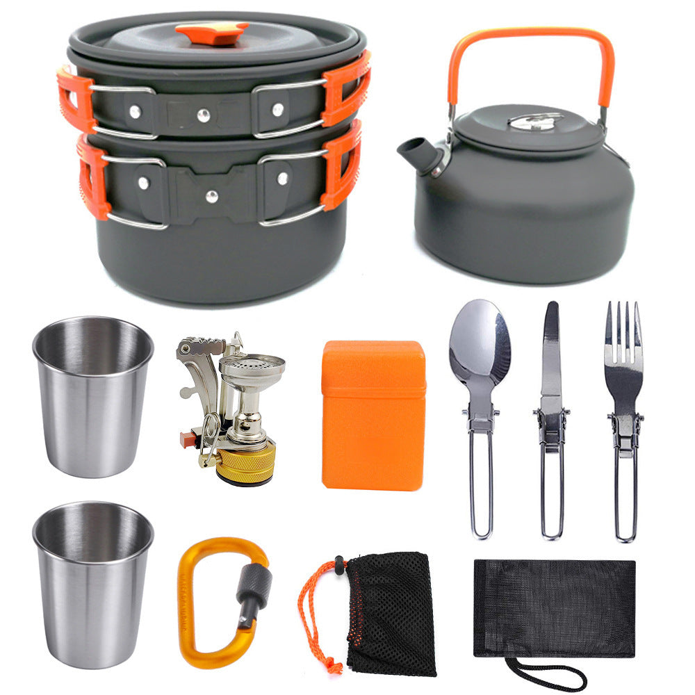 Kit de cuisine de camping Ensemble de cuisine d'extérieur Équipement en aluminium Casserole d'extérieur Vaisselle de voyage Cuisine Randonnée Pique-nique Barbecue