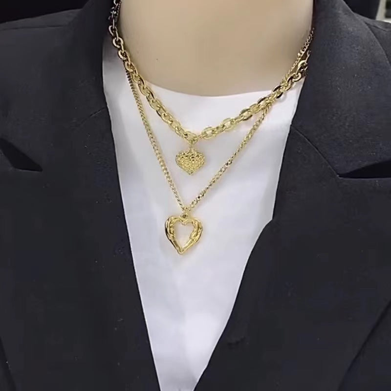 Collier d'amour en acier titane ailes d'ange plis irréguliers 2 collier d'amour en forme de cœur pour femmes accessoires de fête de charme bijoux de mode de haute qualité pendentif cadeaux