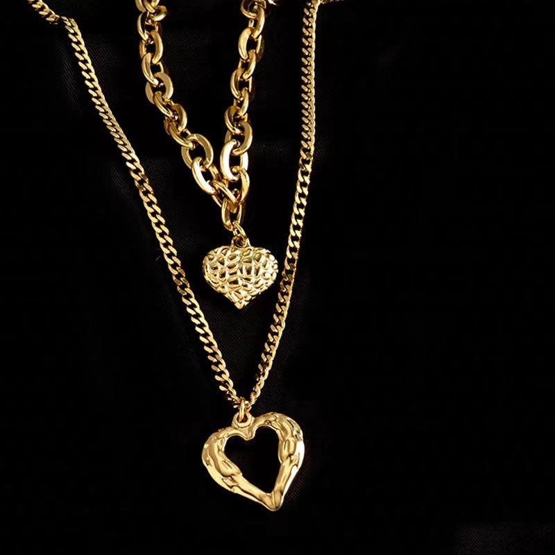 Collier d'amour en acier titane ailes d'ange plis irréguliers 2 collier d'amour en forme de cœur pour femmes accessoires de fête de charme bijoux de mode de haute qualité pendentif cadeaux