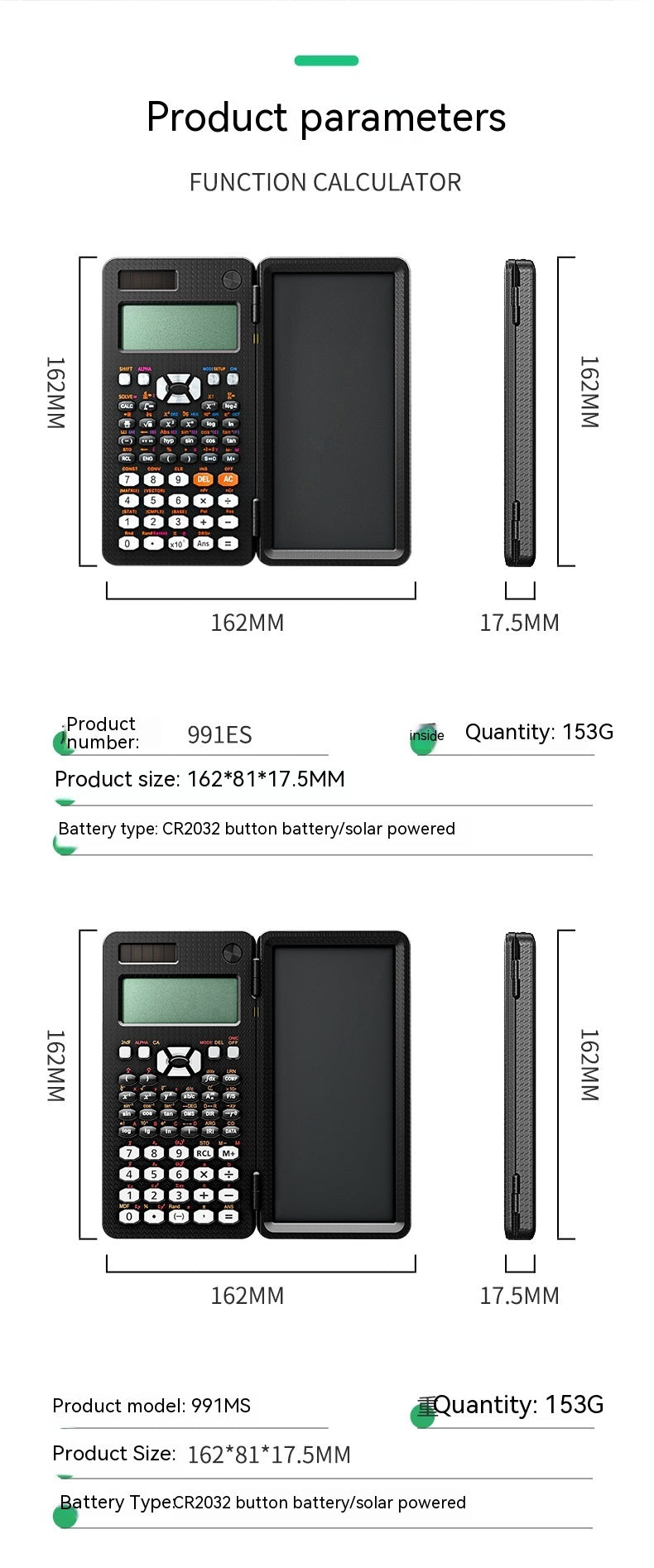 Calculatrices scientifiques pliables 2 en 1 avec fonction d'apprentissage et tablette d'écriture. Calculatrices scientifiques de bureau pliables.