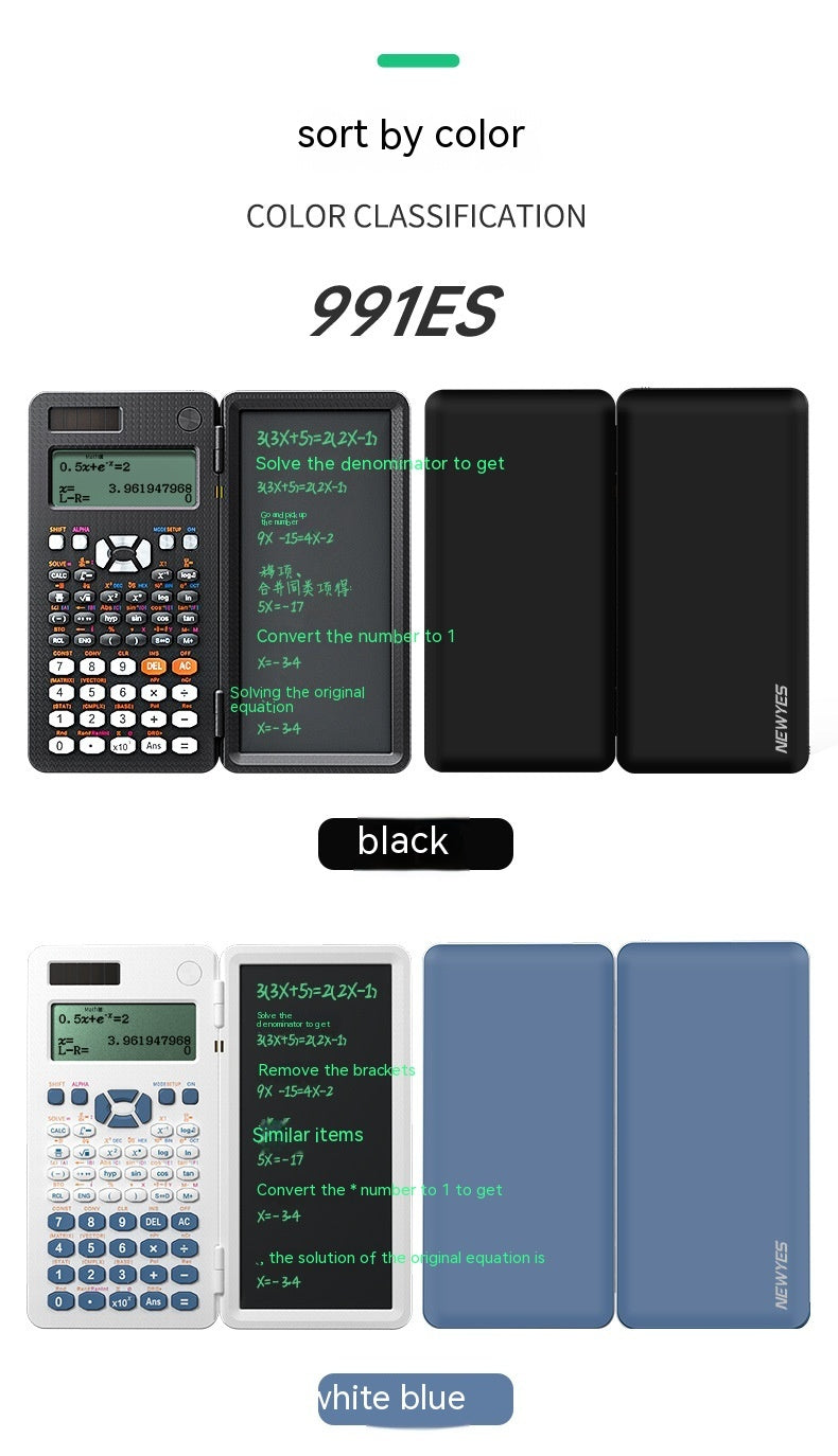 Calculatrices scientifiques pliables 2 en 1 avec fonction d'apprentissage et tablette d'écriture. Calculatrices scientifiques de bureau pliables.