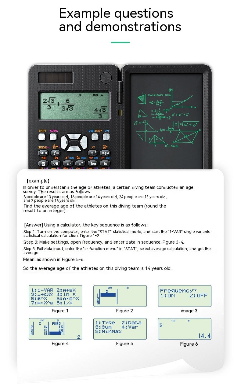 Calculatrices scientifiques pliables 2 en 1 avec fonction d'apprentissage et tablette d'écriture. Calculatrices scientifiques de bureau pliables.