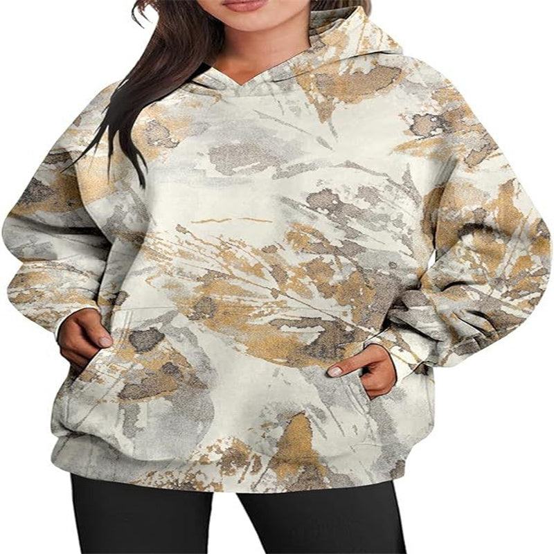 Sweat à capuche camouflage pour femme Sweat à capuche de sport surdimensionné à imprimé feuille d'érable