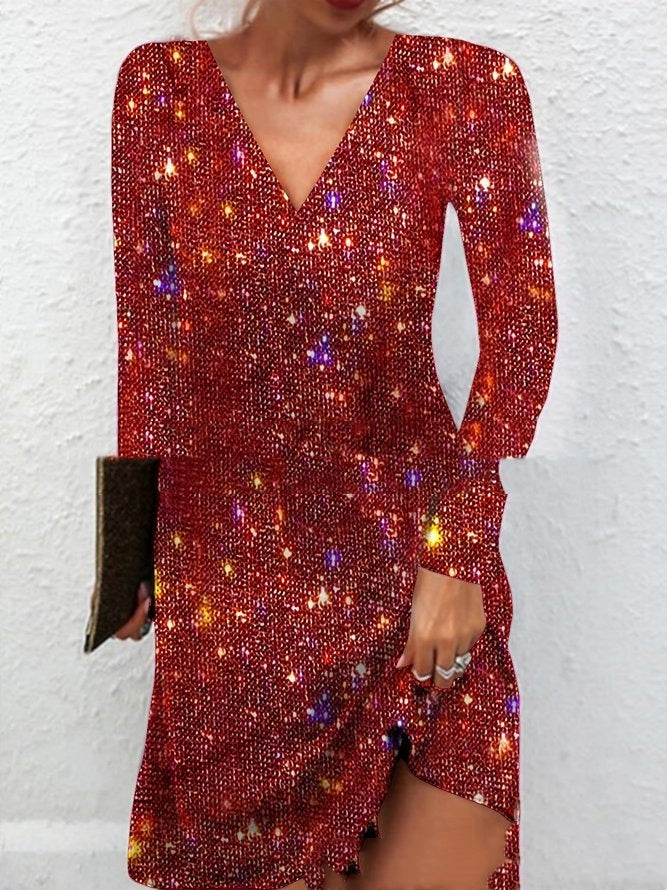 Robe élégante et sexy à paillettes et col en V