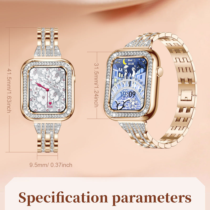 Nouvelle montre intelligente pour femmes de mode carrée, étanche et ornée de diamants.