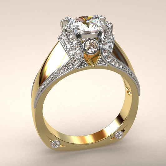 New swan egg shape zircon engagement ring, two-tone electroplated.