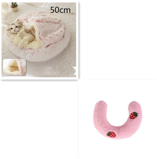 Lit pour chien et chat 2 en 1, lit d'hiver pour animaux, maison ronde en peluche chaude, lit doux en peluche longue pour animaux de compagnie, produits pour animaux.