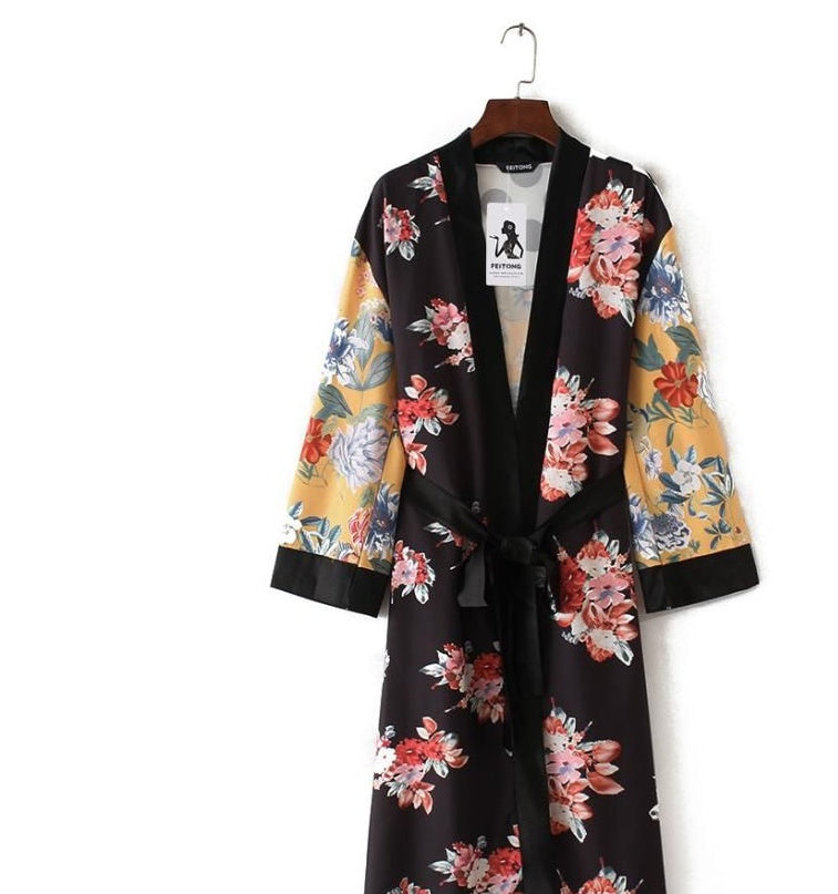 Cardigan kimono imprimé floral sexy vêtements de plage