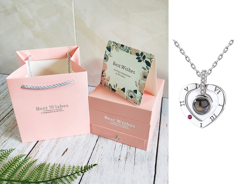 Coffret cadeau collier rose, cadeau parfait pour la Saint-Valentin.