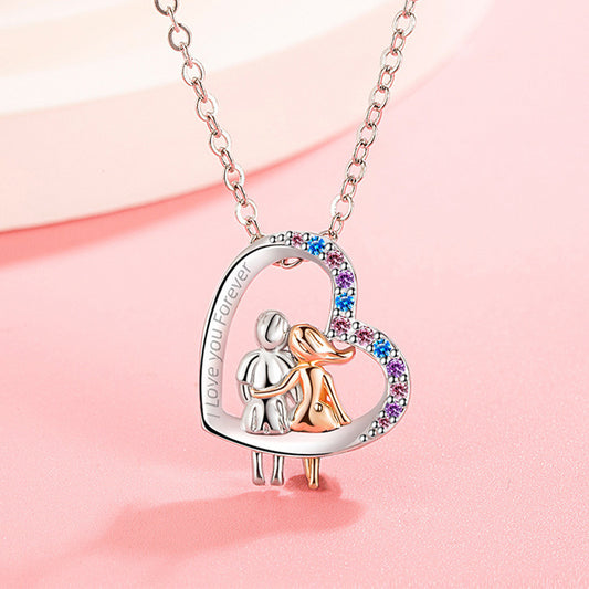 Collier de couple en amour avec des rhinestones colorés, collier créatif en forme de cœur pour un cadeau de la Saint-Valentin.