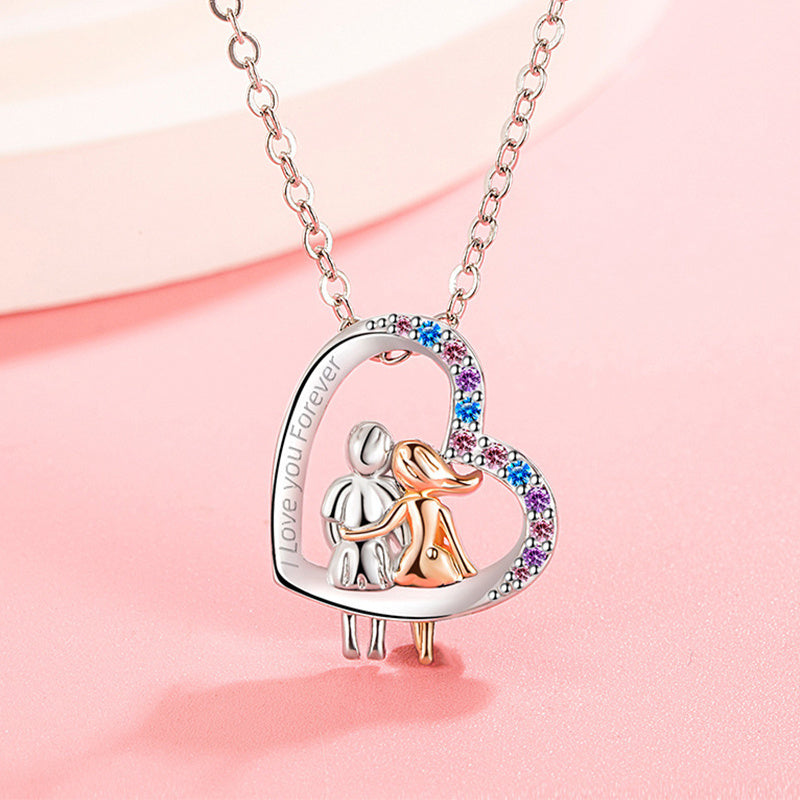 Collier de couple en amour avec des rhinestones colorés, collier créatif en forme de cœur pour un cadeau de la Saint-Valentin.