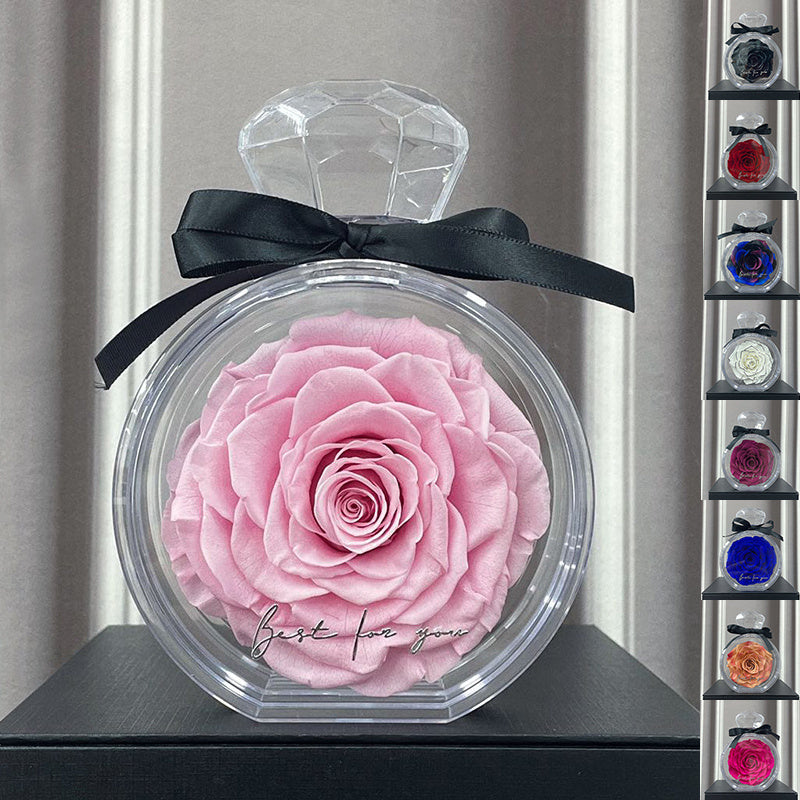 Ornements de fleurs naturelles éternelles avec couvercle transparent, boîte cadeau de rose séchée pour Noël, Nouvel An, Saint-Valentin, décoration intérieure.