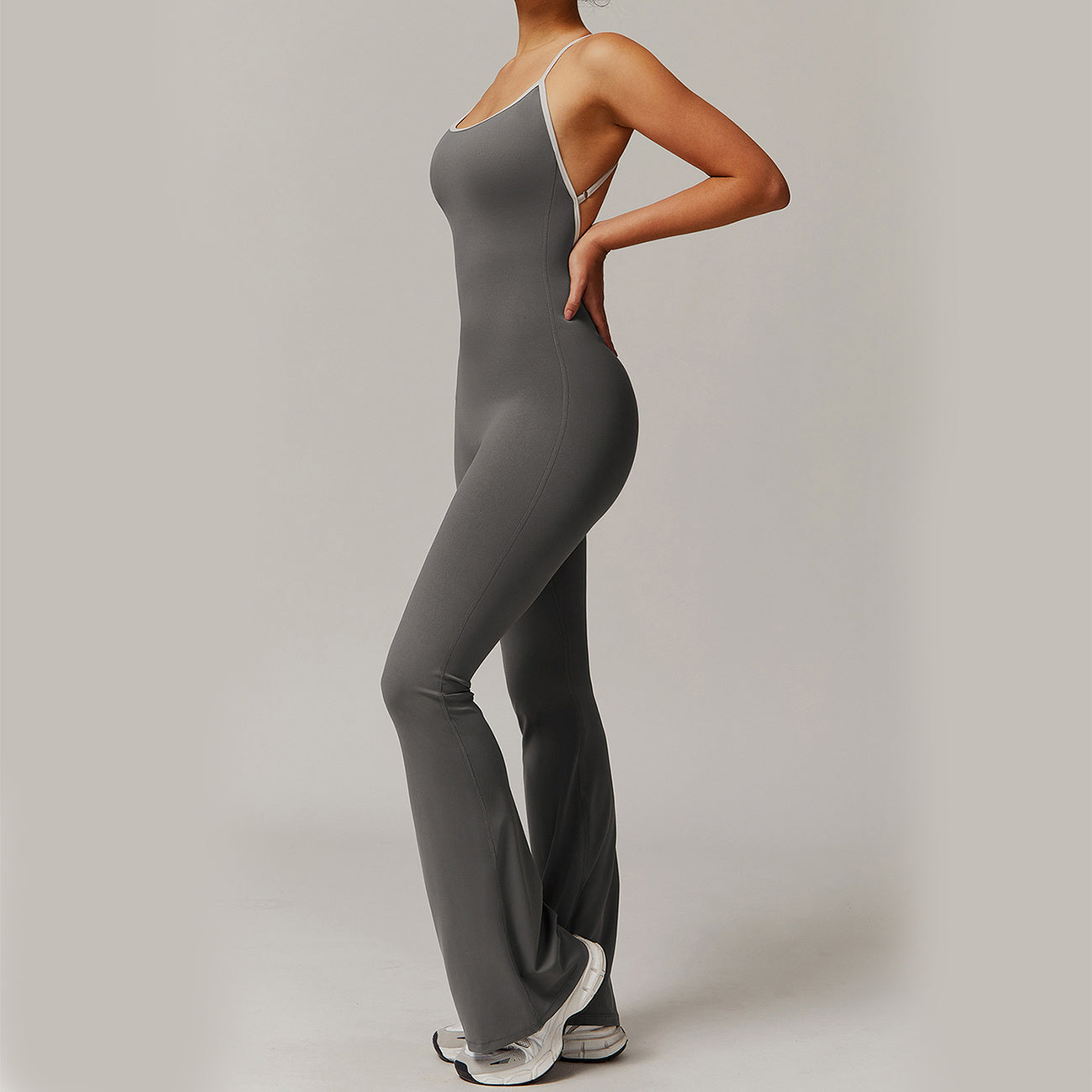 Combinaison pantalon longue à dos nu en beauté solide pour femmes, vêtement de sport de yoga, fitness, course et danse, bodysuit slim.