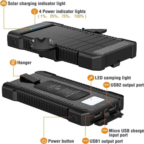 Chargeur solaire portable 2 ports USB avec lampes de poche LED 30 000 mAh