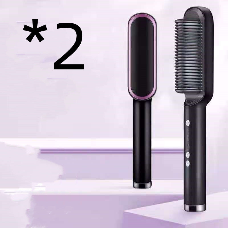 Nouvelle brosse à cheveux électrique 2 en 1 avec lisseur, peigne chauffant, ions négatifs et fonction de curling, brosse à cheveux à double usage.