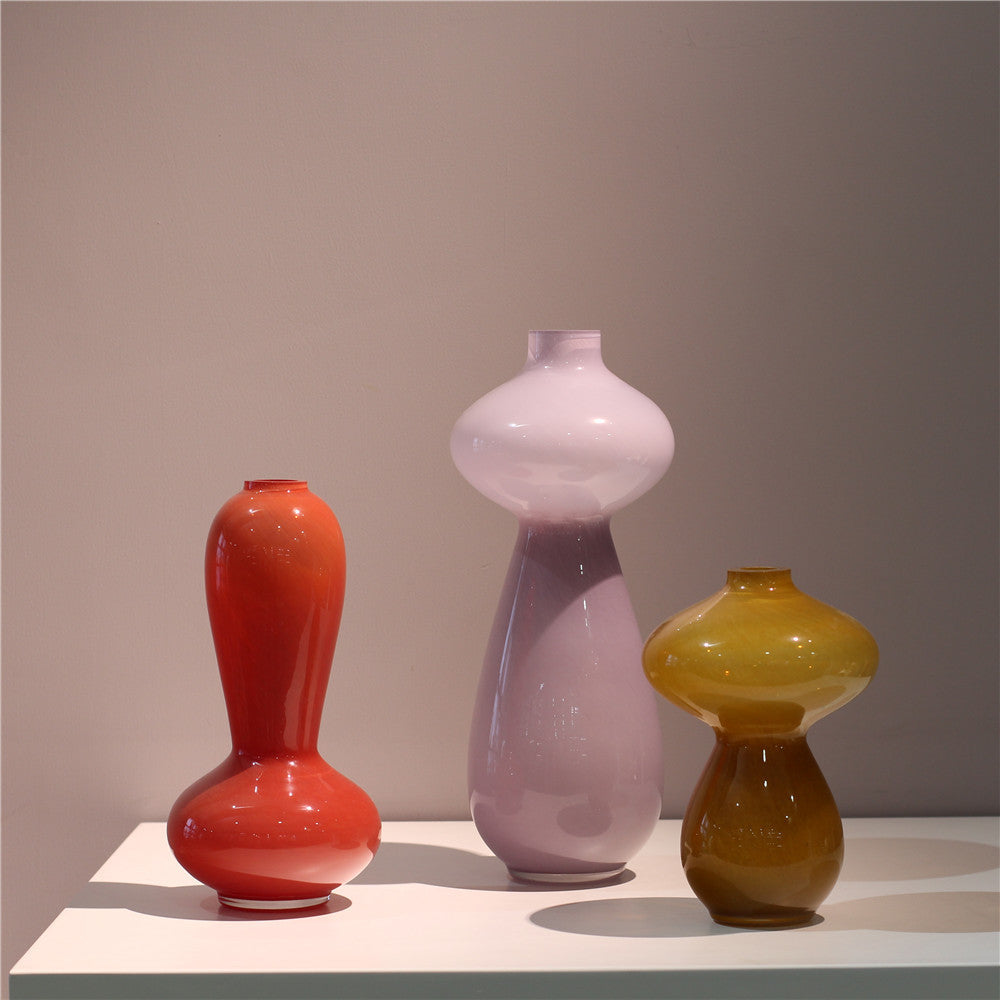 Ornements de vase et de pot de fleurs en verre à petite bouche caramel