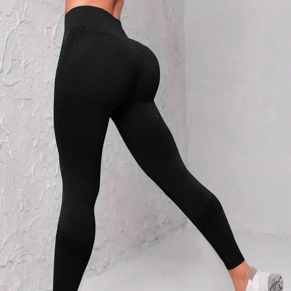 Pantalons de yoga taille haute sans couture pour femmes, leggings de fitness à imprimé à pois et rayures, leggings de sport pour la course et la gym.