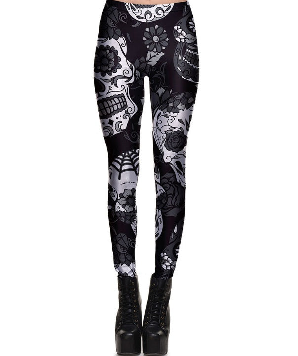 Leggings Fitness Haute Qualité Femme Violet Crâne Vignes Evil Legging Sexy Stretch Impression Numérique Pantalon Cool Pantalon