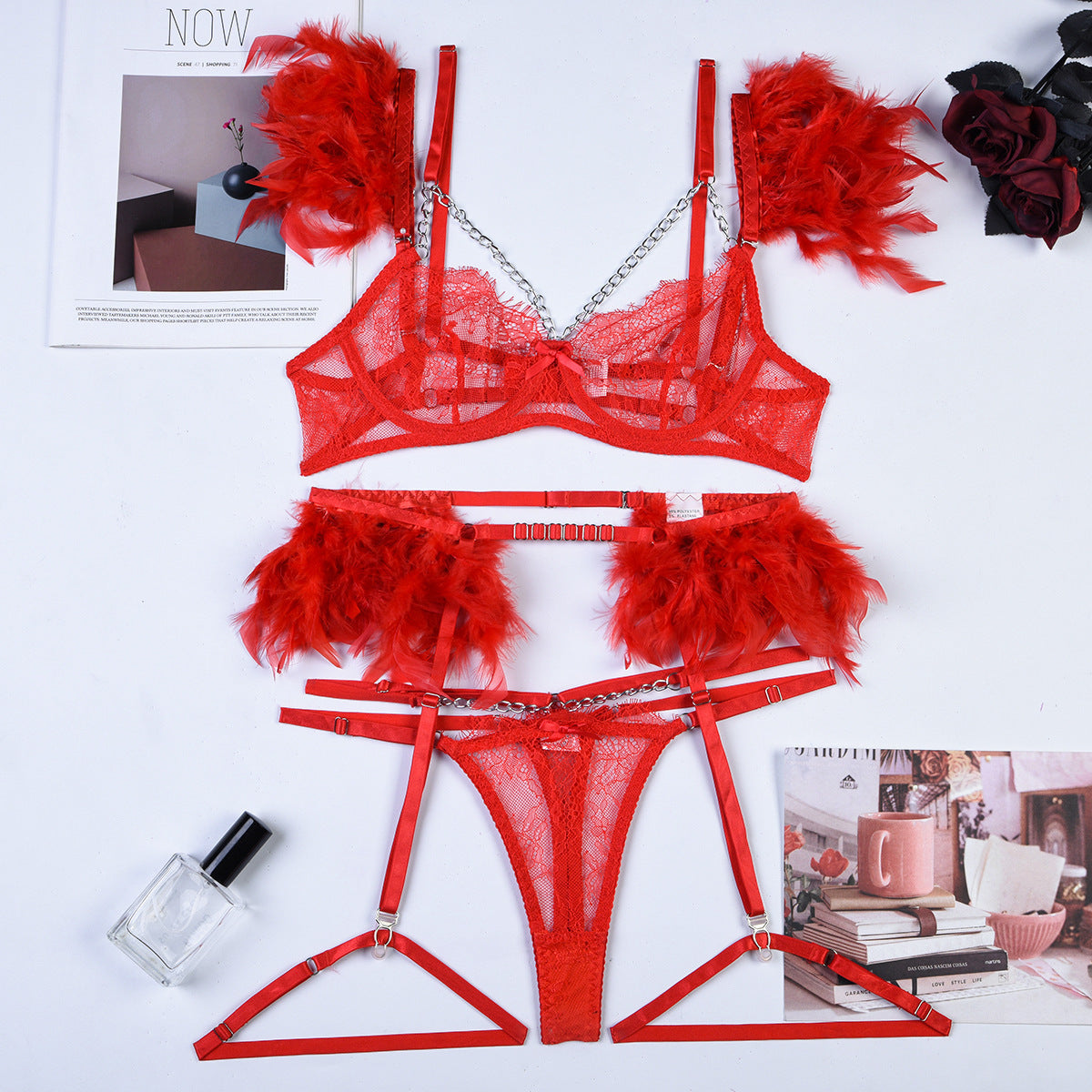 Lingerie sexy en dentelle avec chaînes de Noël pour femmes