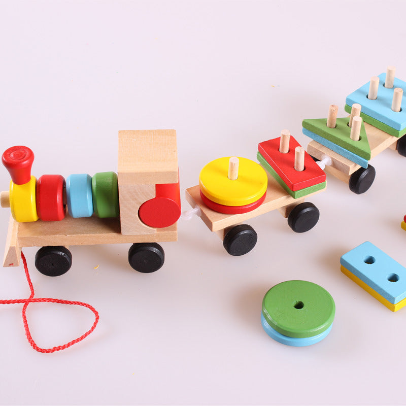 Jouet éducatif en bois, train, tracteur en trois sections, jouets de puzzle pour l'intelligence des enfants.