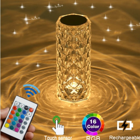 Lampe de table en cristal créatif rechargeable en acrylique pour chambre à coucher.