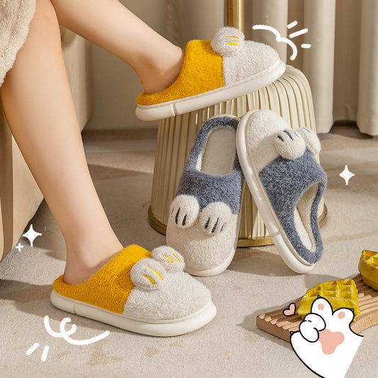 Chaussons en coton pour femmes, pattes de chat, couple à domicile.