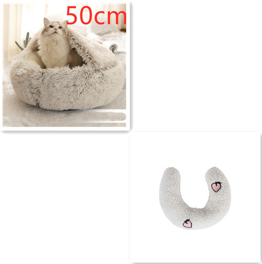 Lit pour chien et chat 2 en 1, lit d'hiver pour animaux, maison ronde en peluche chaude, lit doux en peluche longue pour animaux de compagnie, produits pour animaux.