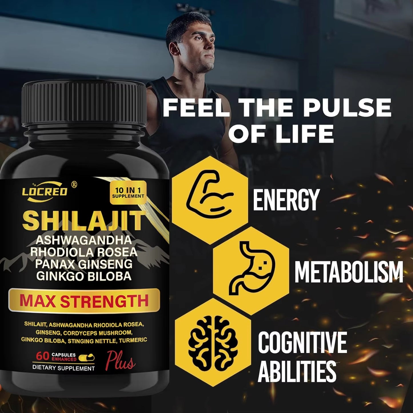 Gélules Shilajit Ashwagandha Complément alimentaire extra fort 60 gélules