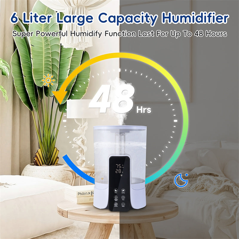 Humidificateur de grande capacité 6L Chauffage intelligent programmé Spray Stérilisation UV Télécommande intelligente