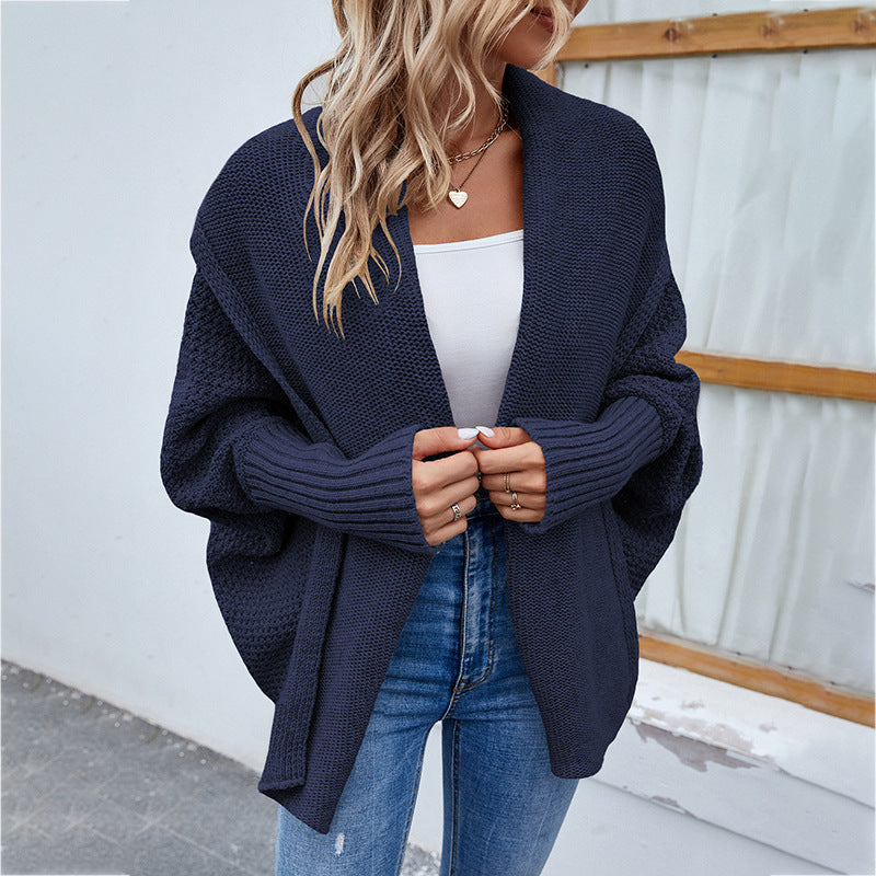 Cardigan à capuche à manches chauve-souris, oversized, ample, de couleur unie, pour femmes.