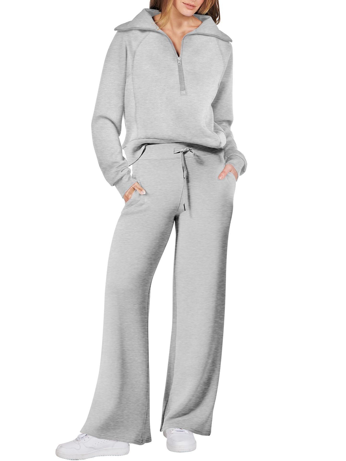 Ensemble de sport de loisirs Sweat-shirt à manches longues et fermeture éclair Pantalon à jambes larges Ensemble deux pièces