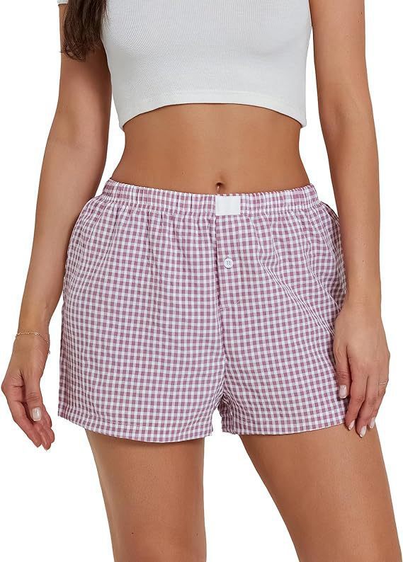 Short de plage à carreaux simple pour femme, pantalon ample et décontracté