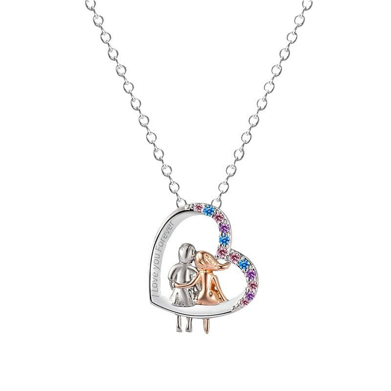 Collier de couple en amour avec des rhinestones colorés, collier créatif en forme de cœur pour un cadeau de la Saint-Valentin.