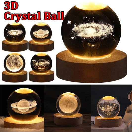 Lampe de table en cristal galaxie LED, lampe 3D de planète et de lune, décoration de chambre pour enfants, fête d'anniversaire pour enfants.