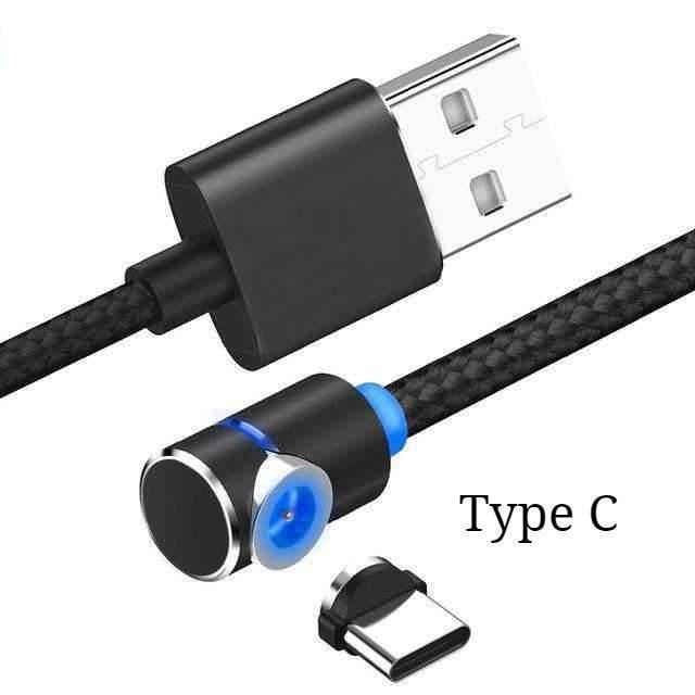 Câble de chargement magnétique LED avec aimant, câble USB et USB Type-C.