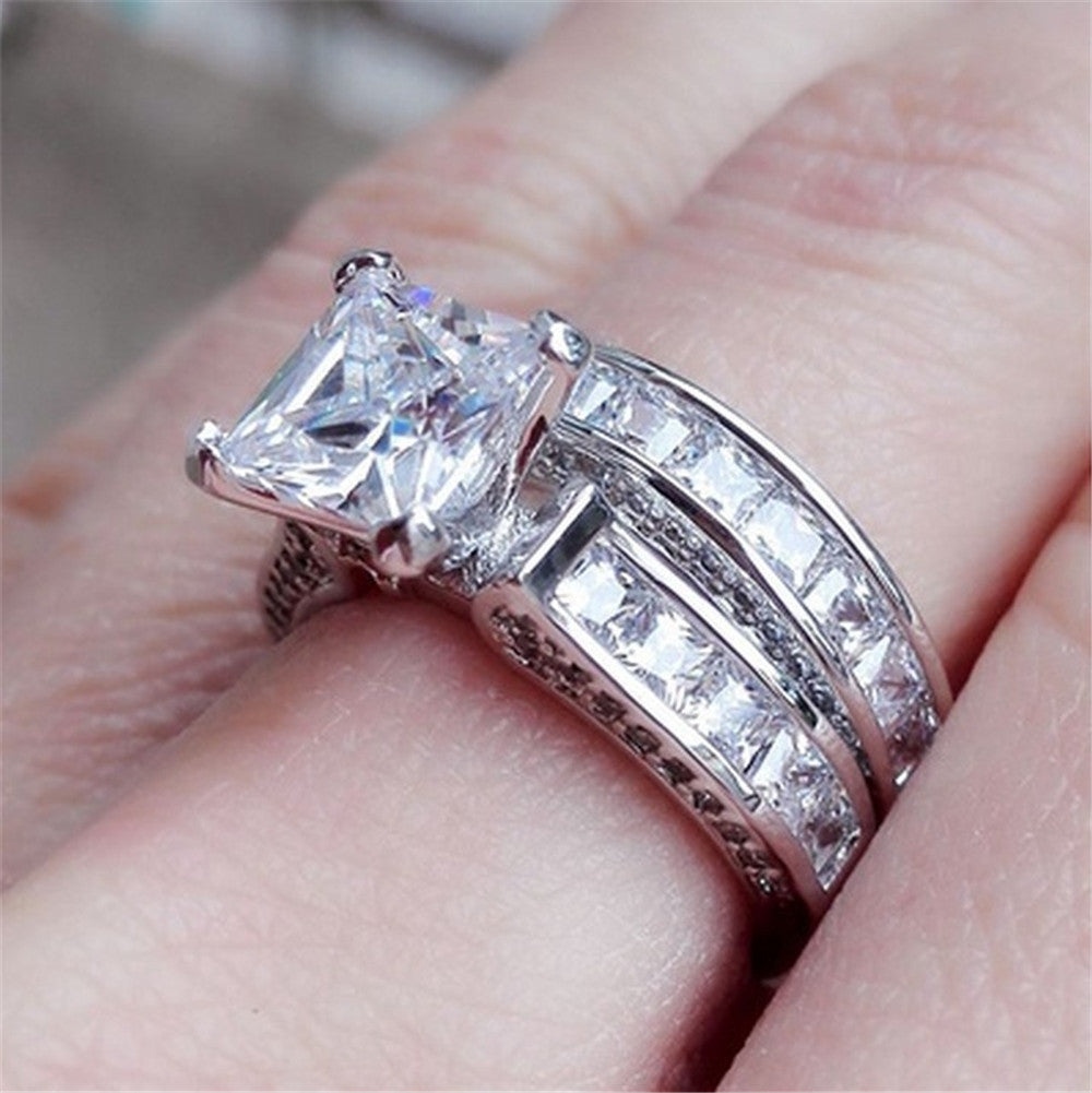 Bagues de couple de charme de nouveau style pour elle et lui, couleur argent, taille princesse, CZ, anniversaire, promesse, mariage, fiançailles