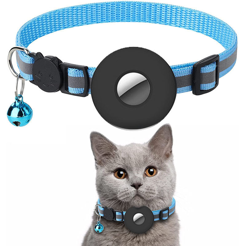 Collier pour animal de compagnie Airtag avec cloche réfléchissante ajustable anti-perte pour chat et chien.