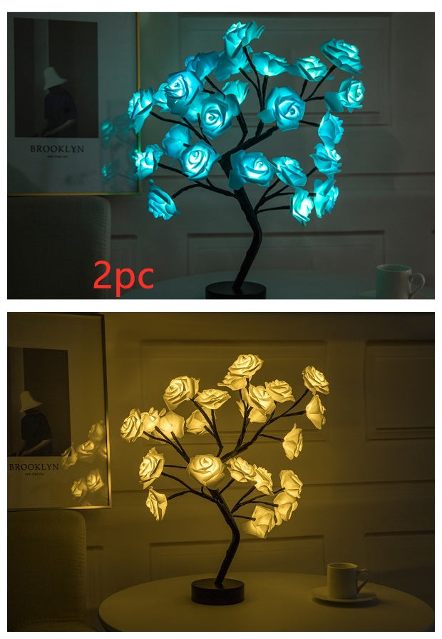 Lampe de table LED à piles USB en forme de fleur de rose, guirlande lumineuse pour arbre bonsaï, décoration de chambre à coucher, décoration d'intérieur