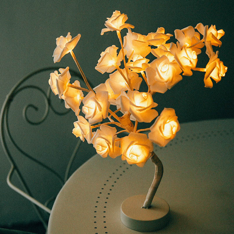 Lampe de table LED à piles USB en forme de fleur de rose, guirlande lumineuse pour arbre bonsaï, décoration de chambre à coucher, décoration d'intérieur