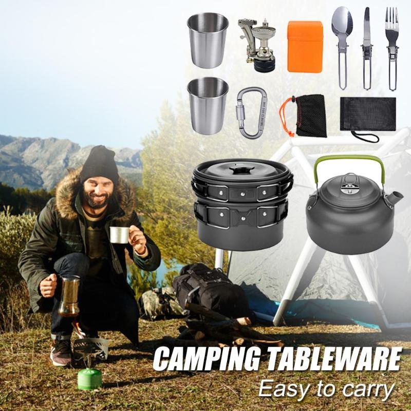 Kit de cuisine de camping Ensemble de cuisine d'extérieur Équipement en aluminium Casserole d'extérieur Vaisselle de voyage Cuisine Randonnée Pique-nique Barbecue