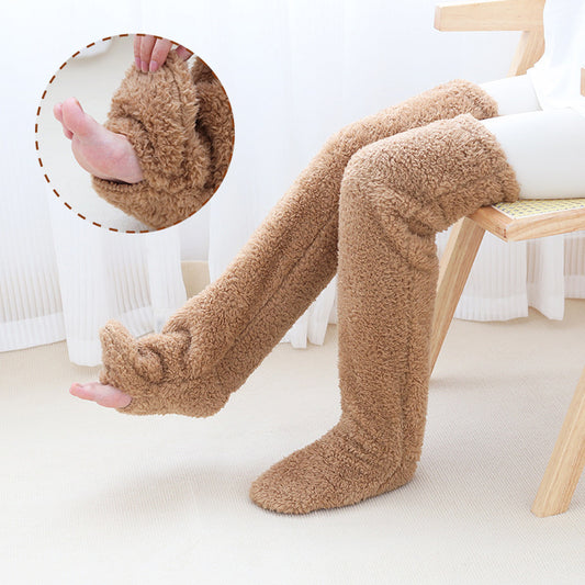 Chaussettes longues et duveteuses au-dessus du genou pour l'hiver, chaussettes chaudes et froides pour les articulations du genou, chaussettes résistantes au froid pour dormir au sol